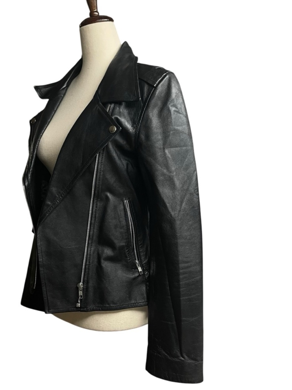 The Bali Tailor The Stevie Biker Black Leather Moto Jacket Size M — image 2 of 8